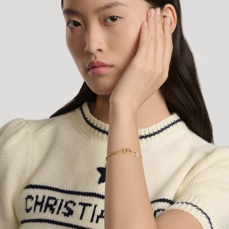 Dior Petit CD Double Bracelet Metal with Star Charm Embellished Crystals Gold - Image 2