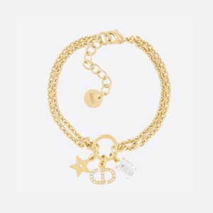 Dior Petit CD Double Bracelet Metal with Faceted Crystal, Star Charm and CD Signature Embellished Crystals Gold