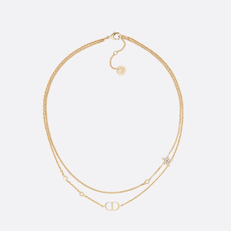 Dior Petit CD Double Necklace Metal with Star Charm Embellished Crystals Gold