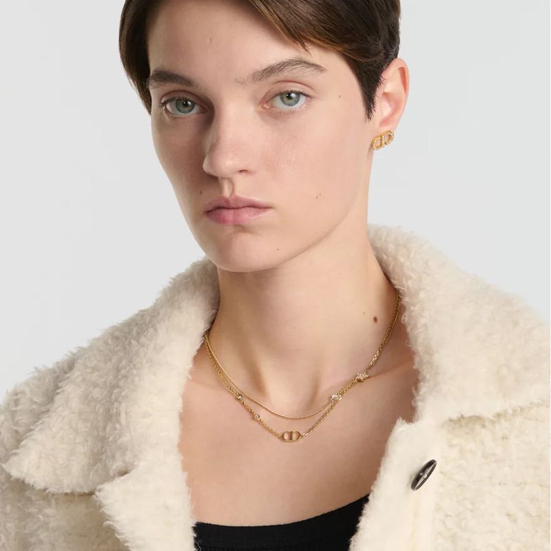 Dior Petit CD Double Necklace Metal with Star Charm Embellished Crystals Gold - Image 2