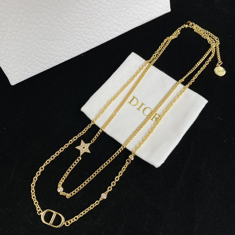 Dior Petit CD Double Necklace Metal with Star Charm Embellished Crystals Gold - Image 3