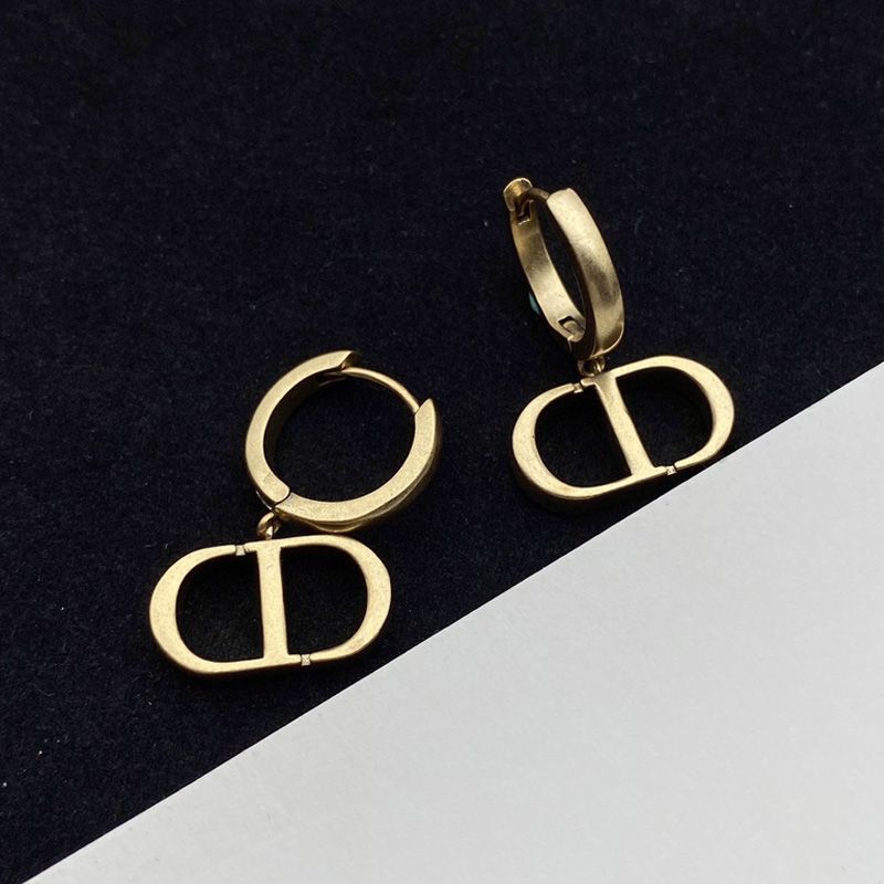Dior Petit CD Drop Earrings Antique Metal Gold
