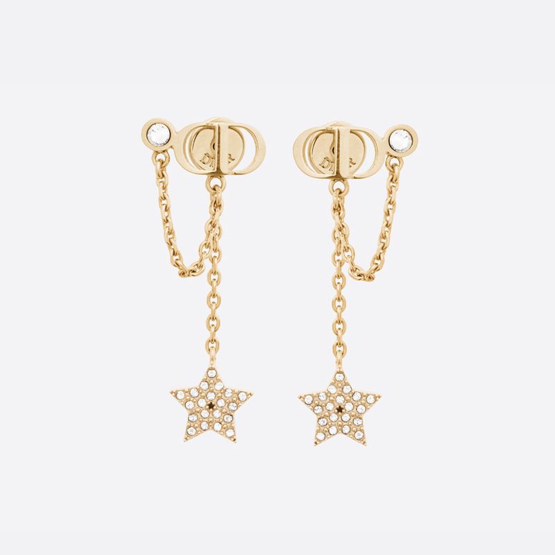 Dior Petit CD Earrings Metal with Crystals, Chains and Star Charms Embellished Crystals Gold