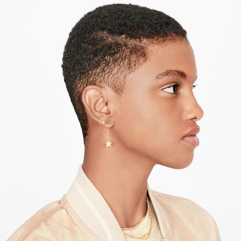 Dior Petit CD Earrings Metal with Crystals, Chains and Star Charms Embellished Crystals Gold - Image 2