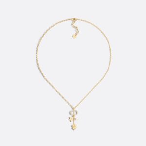 Dior Petit CD Necklace Metal with CD Signature Embellished Crystals, Resin Pearl, Star and Clover Charms Gold