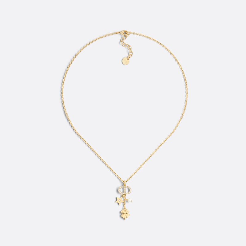 Dior Petit CD Necklace Metal with CD Signature Embellished Crystals, Resin Pearl, Star and Clover Charms Gold