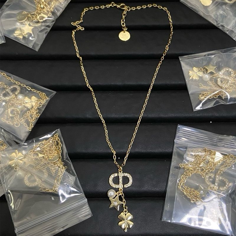 Dior Petit CD Necklace Metal with CD Signature Embellished Crystals, Resin Pearl, Star and Clover Charms Gold - Image 3