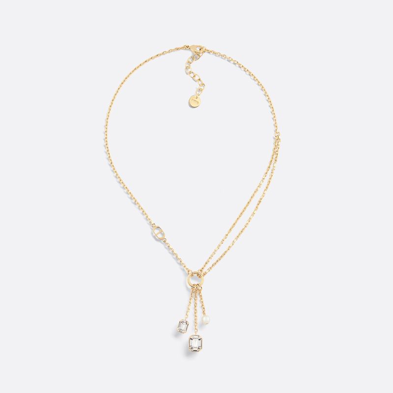 Dior Petit CD Necklace Metal with Resin Pearl and Faceted Crystals Gold