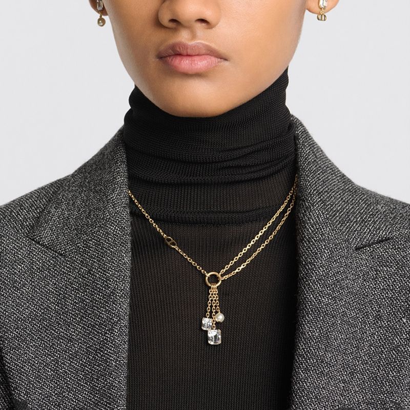 Dior Petit CD Necklace Metal with Resin Pearl and Faceted Crystals Gold - Image 2