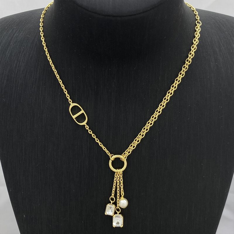 Dior Petit CD Necklace Metal with Resin Pearl and Faceted Crystals Gold - Image 3