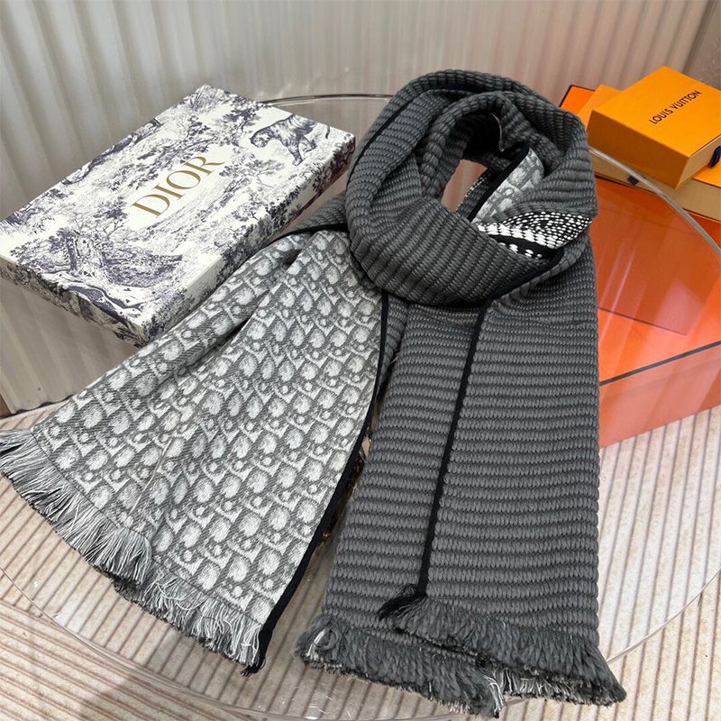 Dior Reversible Scarf University Oblique Motif Silk and Wool Grey - Image 2