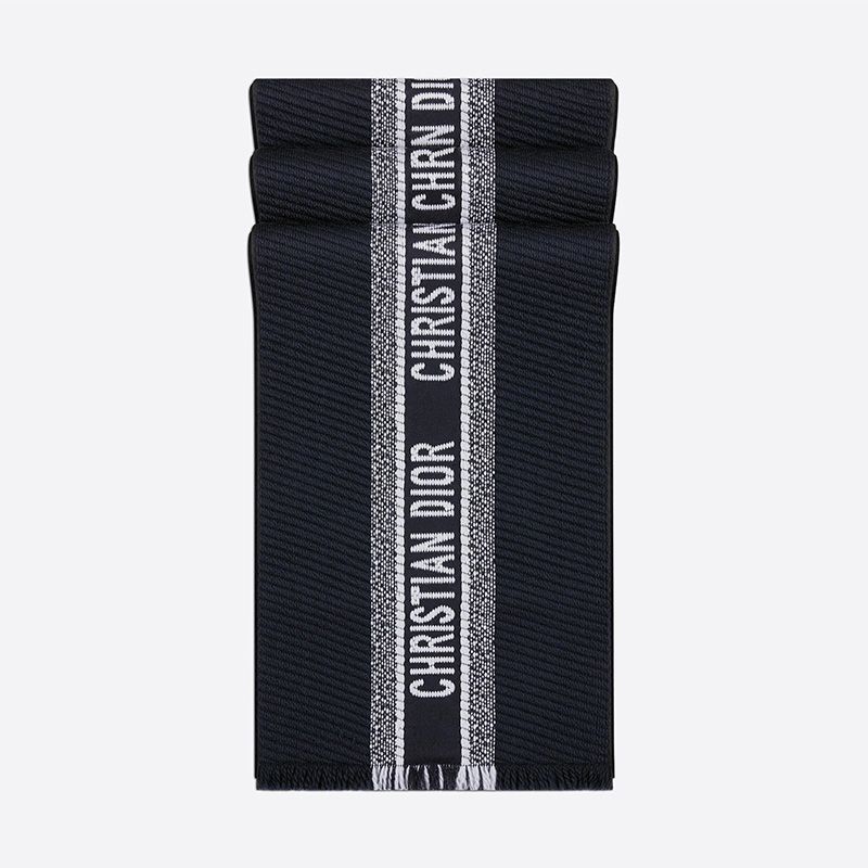 Dior Reversible Scarf University Oblique Motif Silk and Wool Navy Blue - Image 2