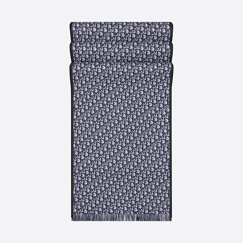 Dior Reversible Scarf University Oblique Motif Silk and Wool Navy Blue - Image 3