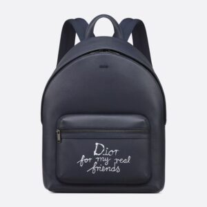 Dior Rider 2.0 Zipped Backpack In Grained Calfskin with White Print Navy Blue