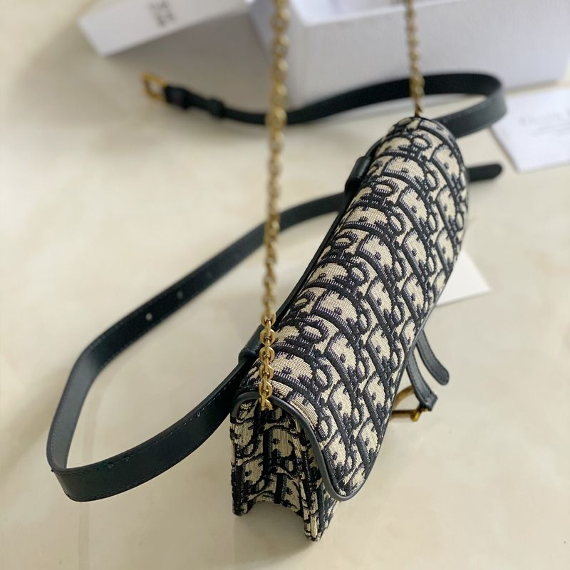 Dior Saddle Belt Pouch with Chain Oblique Motif Canvas Blue - Image 2