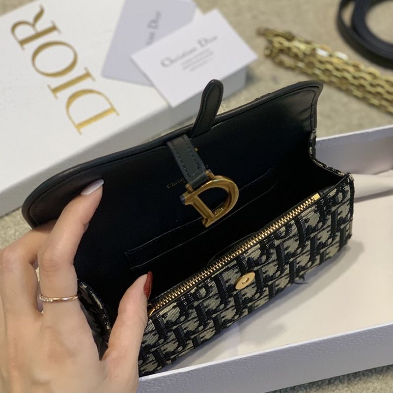 Dior Saddle Belt Pouch with Chain Oblique Motif Canvas Blue - Image 6