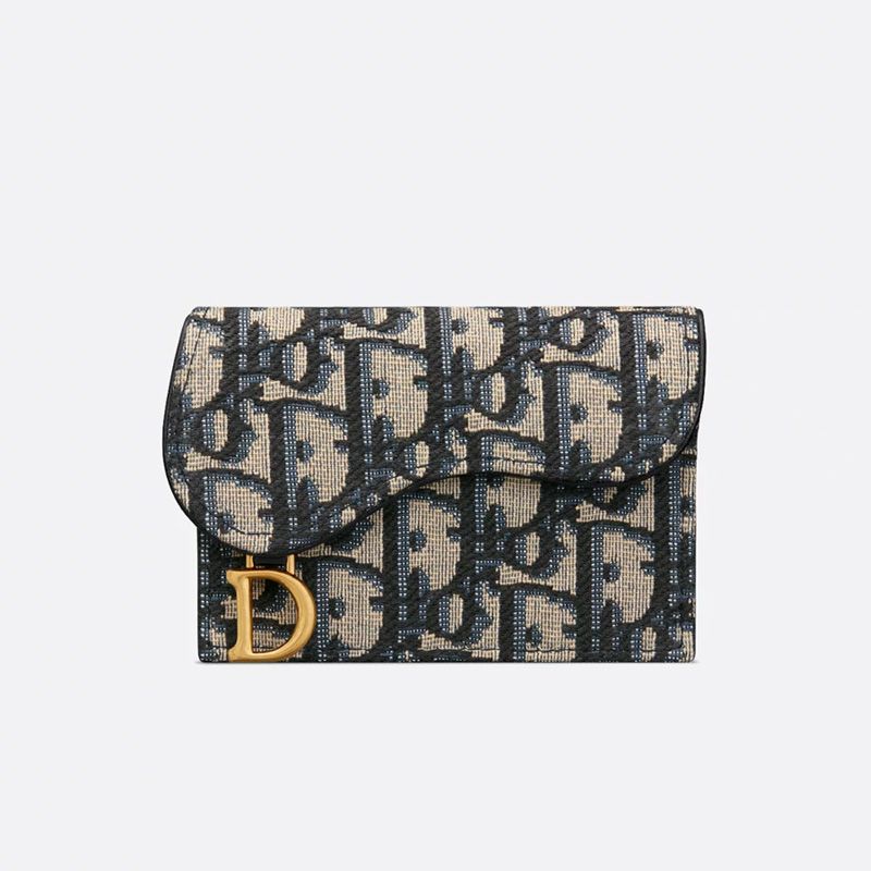 Dior Saddle Bloom Card Holder In Oblique Motif Canvas Blue