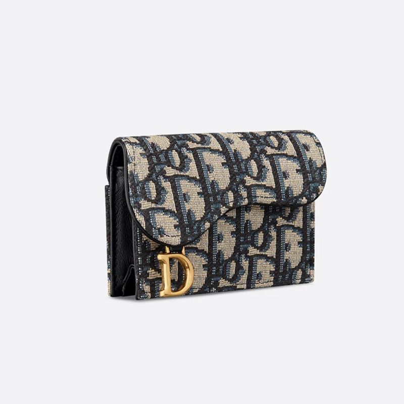 Dior Saddle Bloom Card Holder In Oblique Motif Canvas Blue - Image 3