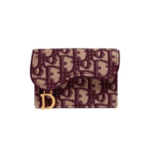 Dior Saddle Bloom Card Holder In Oblique Motif Canvas Burgundy