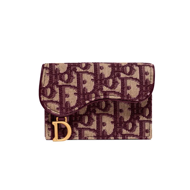 Dior Saddle Bloom Card Holder In Oblique Motif Canvas Burgundy