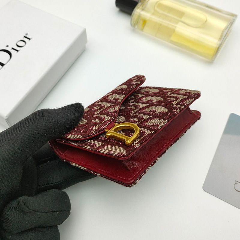 Dior Saddle Bloom Card Holder In Oblique Motif Canvas Burgundy - Image 3