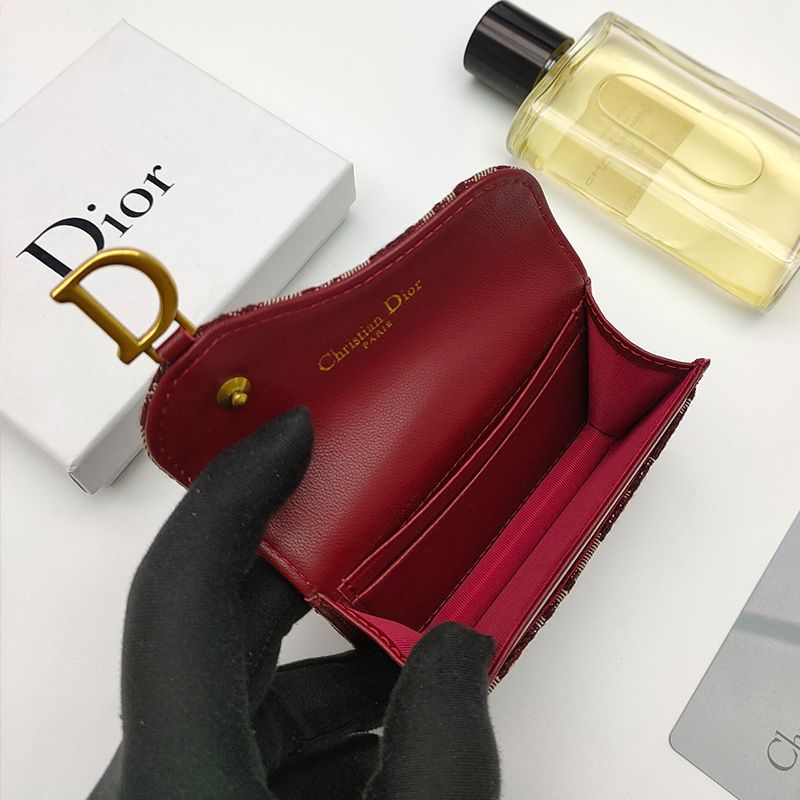 Dior Saddle Bloom Card Holder In Oblique Motif Canvas Burgundy - Image 5