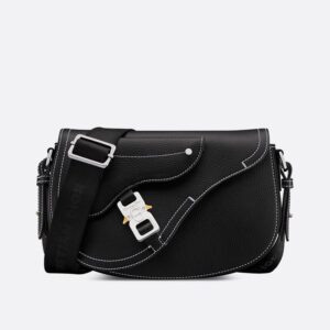 Dior Saddle Compact Messenger In Grained Calfskin Black