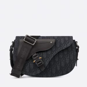 Dior Saddle Compact Messenger In Oblique Motif Canvas and Grained Calfskin Black