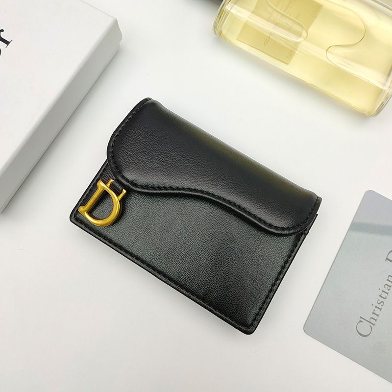 Dior Saddle Bloom Card Holder In Goatskin Black