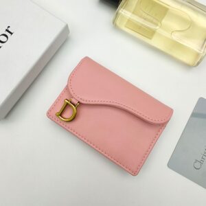 Dior Saddle Bloom Card Holder In Goatskin Pink