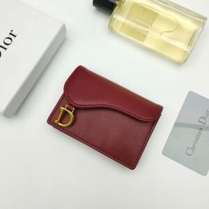 Dior Saddle Bloom Card Holder In Goatskin Red