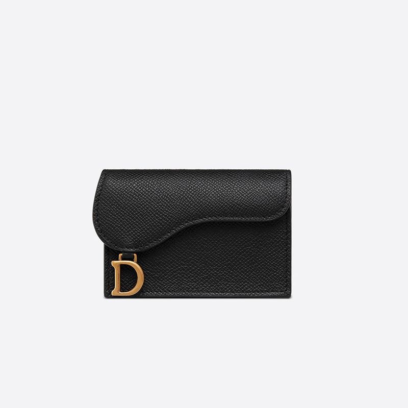 Dior Saddle Bloom Card Holder In Grained Calfskin Black