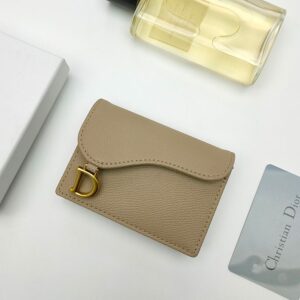 Dior Saddle Bloom Card Holder In Grained Calfskin Khaki
