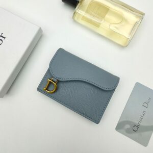 Dior Saddle Bloom Card Holder In Grained Calfskin Sky Blue