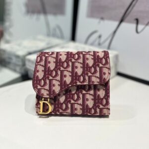 Dior Saddle Lotus Wallet In Oblique Motif Canvas Burgundy