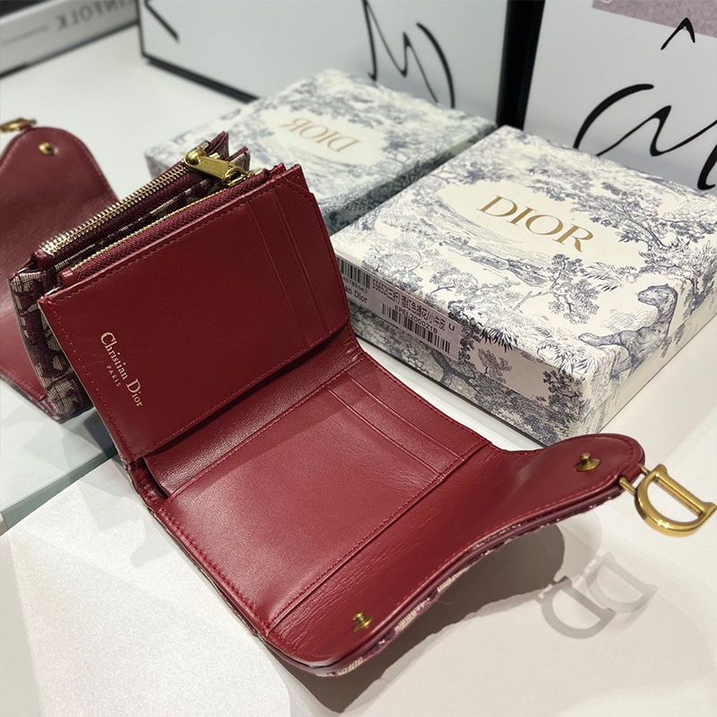 Dior Saddle Lotus Wallet In Oblique Motif Canvas Burgundy - Image 3