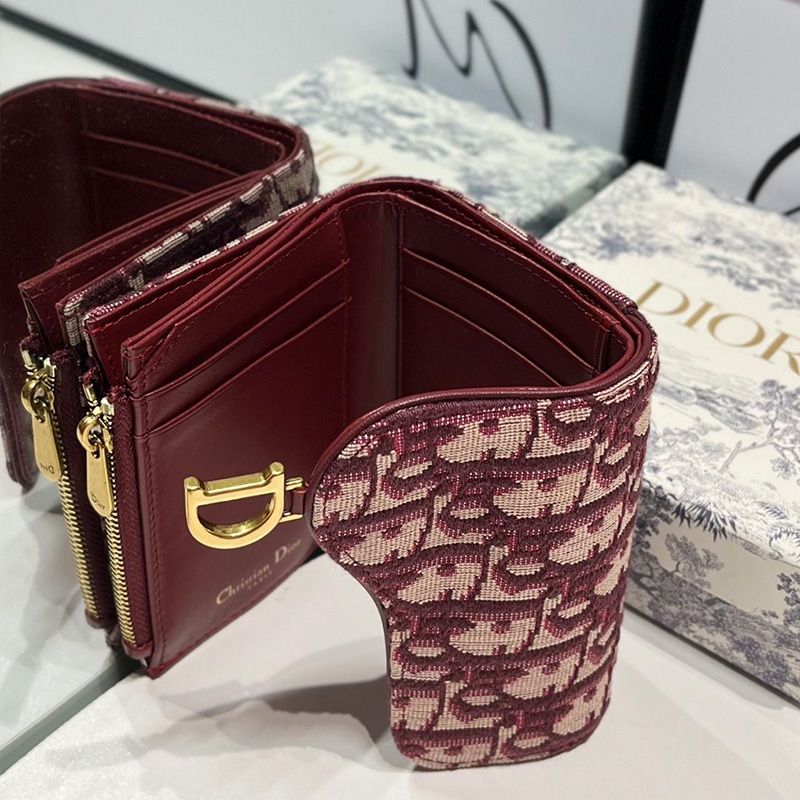 Dior Saddle Lotus Wallet In Oblique Motif Canvas Burgundy - Image 4