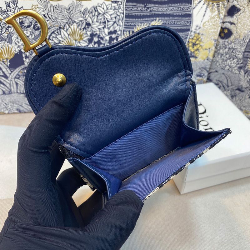 Dior Saddle Three-Fold Wallet Oblique Motif Canvas Blue - Image 3