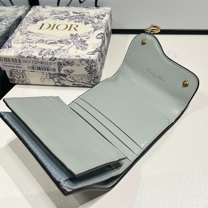Dior Saddle Trifold Wallet In Grained Calfskin Blue - Image 3