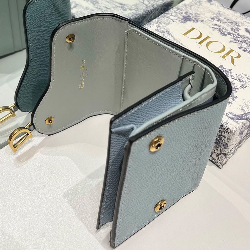 Dior Saddle Trifold Wallet In Grained Calfskin Blue - Image 4