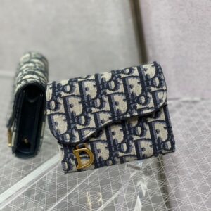 Dior Saddle Trifold Wallet In Oblique Motif Canvas Blue