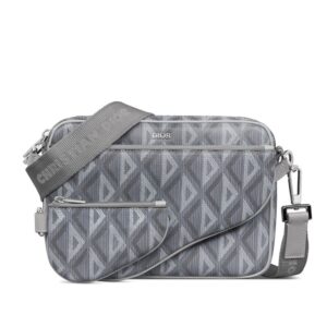 Dior Saddle Triple Pouch In CD Diamond Motif Canvas Grey