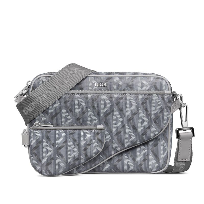 Dior Saddle Triple Pouch In CD Diamond Motif Canvas Grey