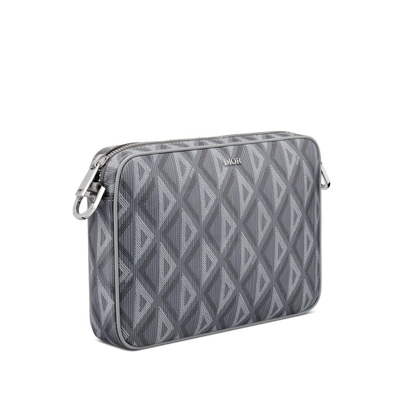 Dior Saddle Triple Pouch In CD Diamond Motif Canvas Grey - Image 3