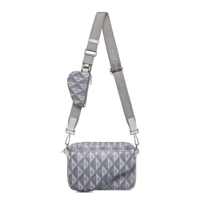 Dior Saddle Triple Pouch In CD Diamond Motif Canvas Grey - Image 5