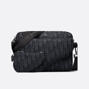 Dior Saddle Triple Pouch In Oblique Motif Canvas Black