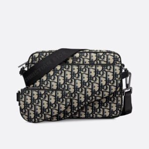 Dior Saddle Triple Pouch In Oblique Motif Canvas Blue