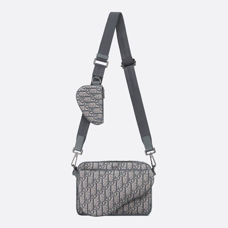 Dior Saddle Triple Pouch In Oblique Motif Canvas Grey - Image 5