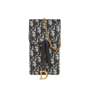 Dior Saddle Vertical Pouch In Oblique Motif Canvas Blue
