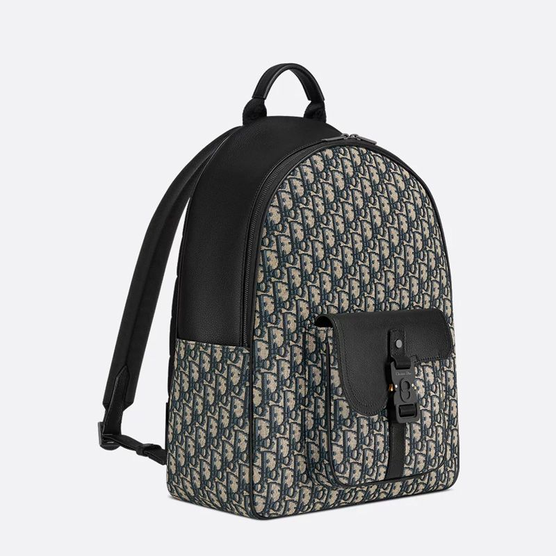 Dior Saddle Zip Backpack In Oblique Motif Canvas with Grained Calfskin Blue - Image 3